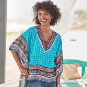 Sundance Island Medallion Tunic, Turquoise, Size M
